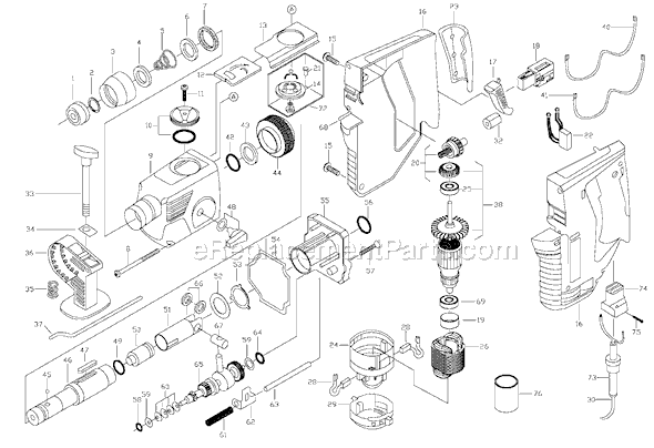 Page A Diagram and Parts List for 97765 Type 1 Porter Cable Hammer Drill